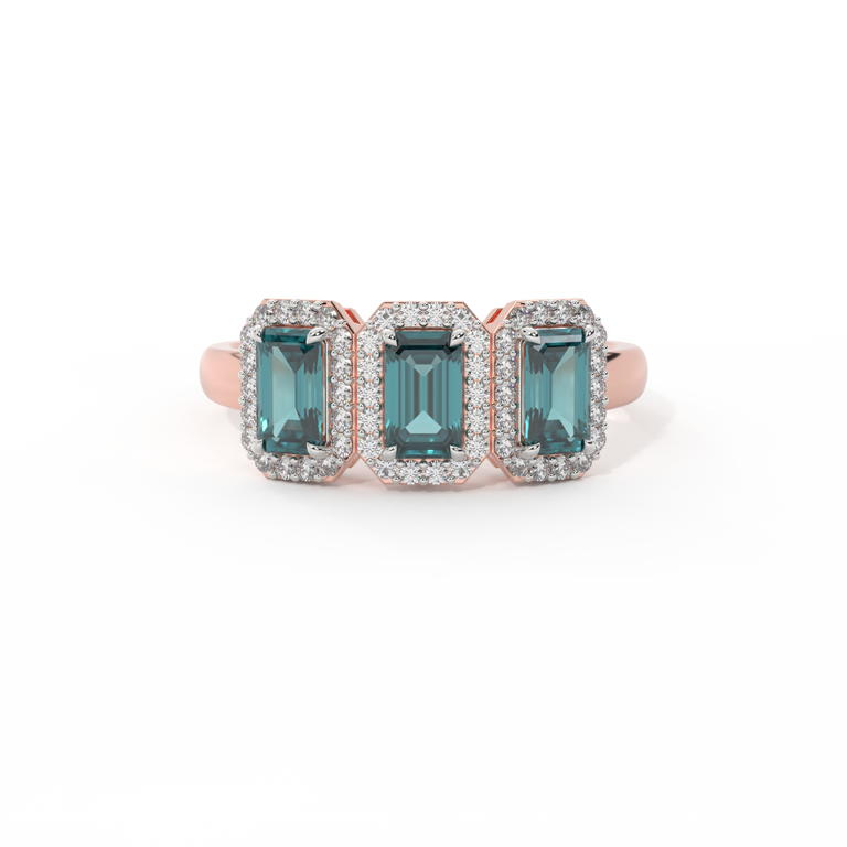 Garland Emerald Teal Sapphire 18K Rose Gold Ring