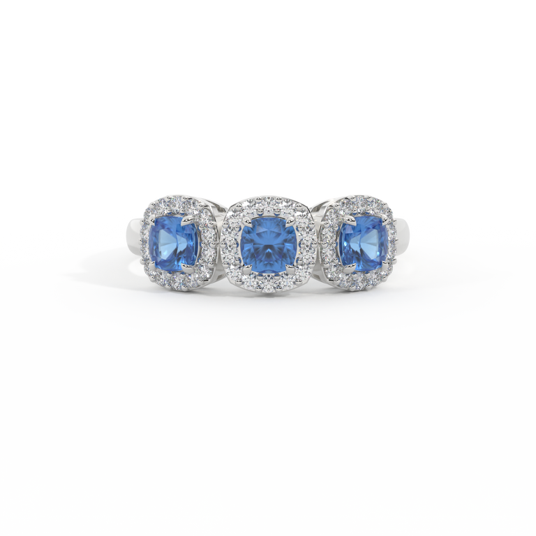 Garland Cushion Blue Sapphire 18K White Gold Ring
