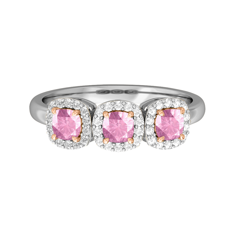 Treasure Box Garland Cushion Pink Sapphire 18K White Gold Ring