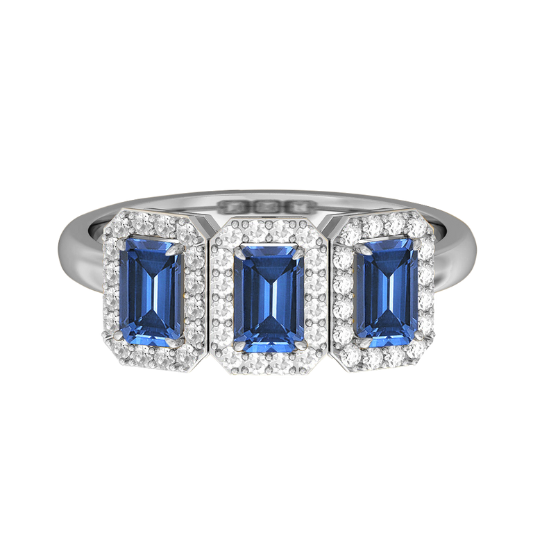 Garland Emerald Blue Sapphire 18K White Gold Ring