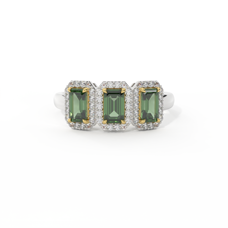 Garland Emerald Green Sapphire 18K White Gold Ring