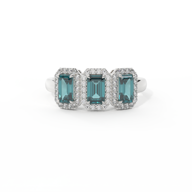 Garland Emerald Teal Sapphire 18K White Gold Ring