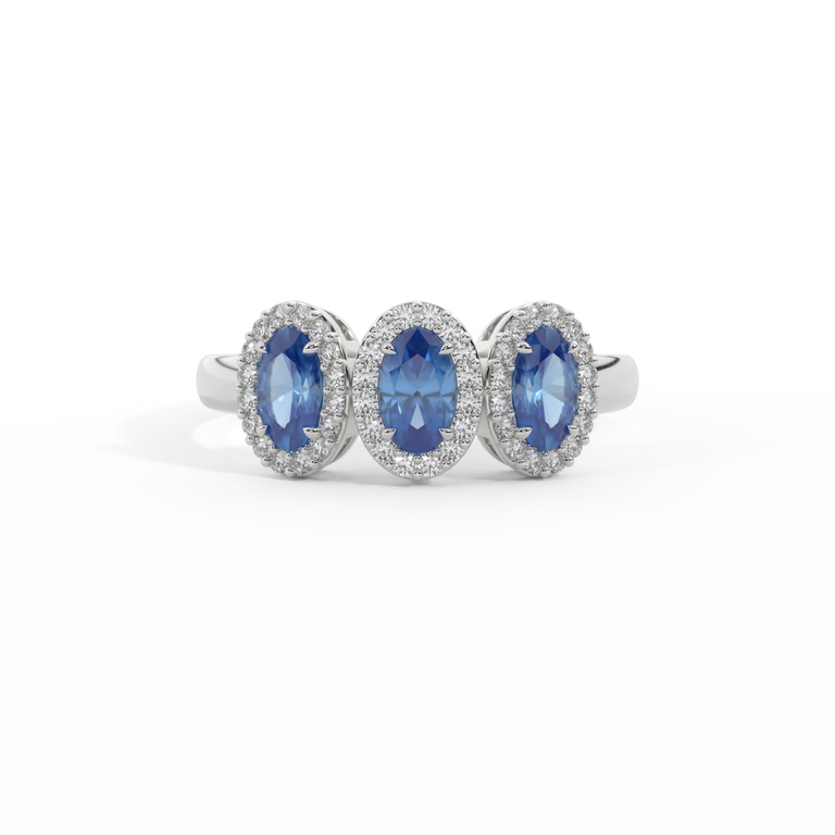 Garland Oval Blue Sapphire 18K White Gold Ring
