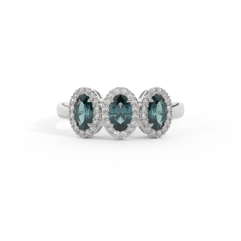 Garland Oval Teal Sapphire 18K White Gold Ring