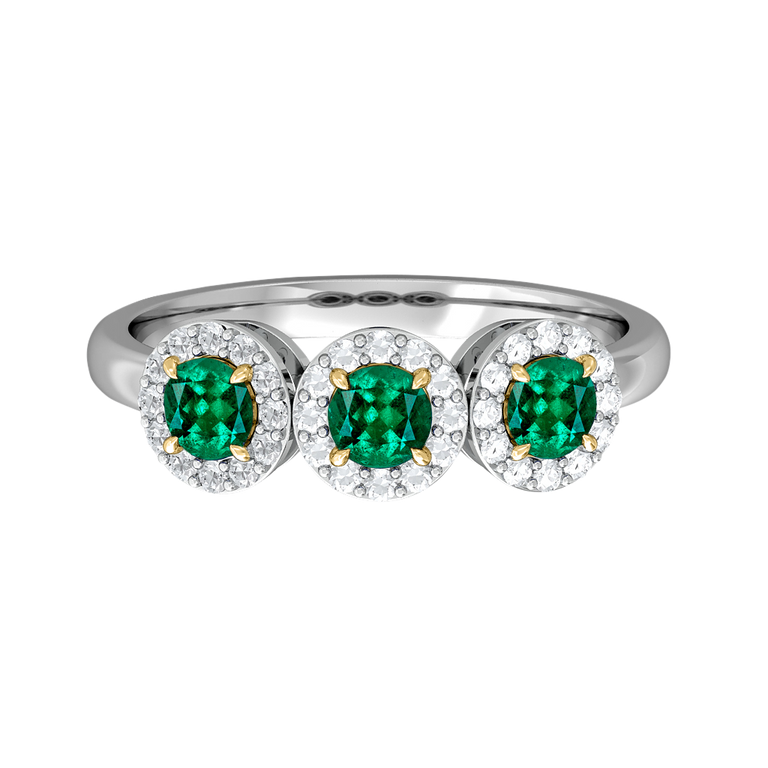 Garland Round Emerald 18K White Gold Ring