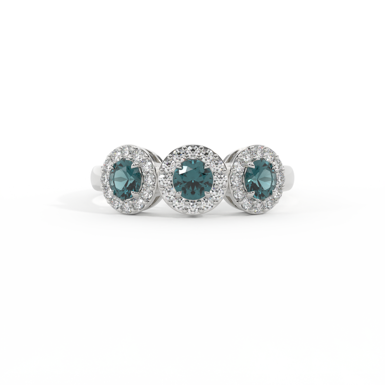 Garland Round Teal Sapphire 18K White Gold Ring