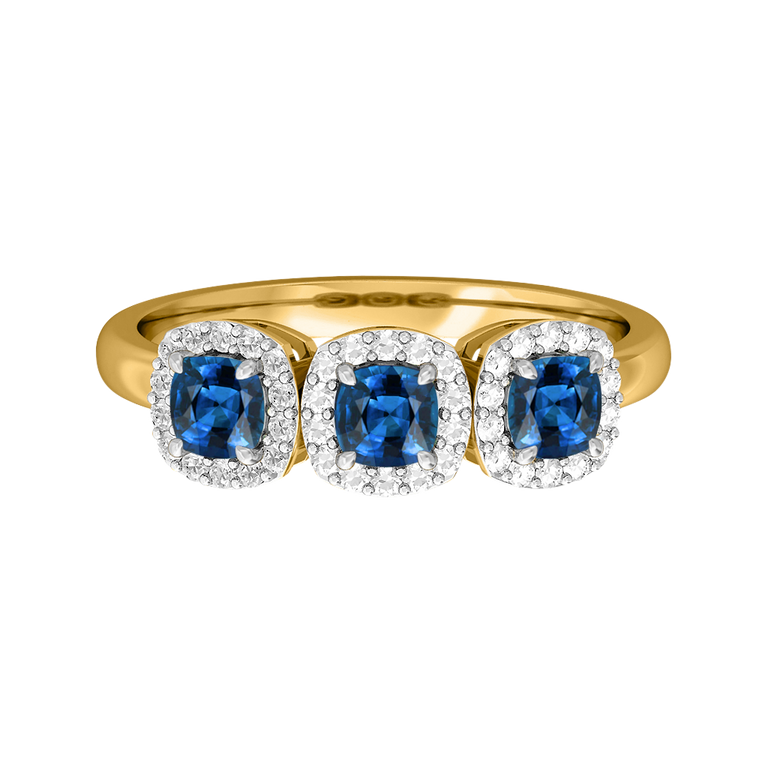 Garland Cushion Blue Sapphire 18K Yellow Gold Ring