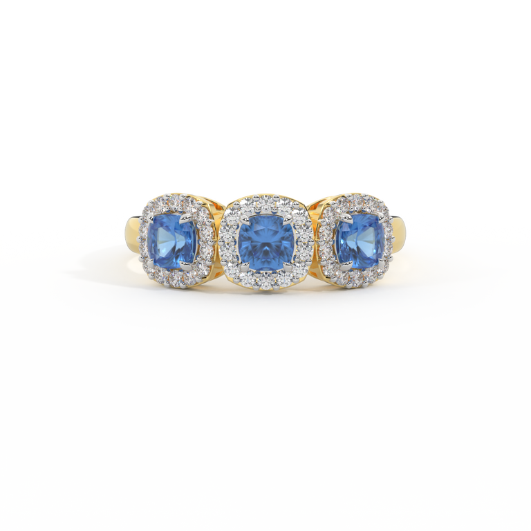 Garland Cushion Blue Sapphire 18K Yellow Gold Ring