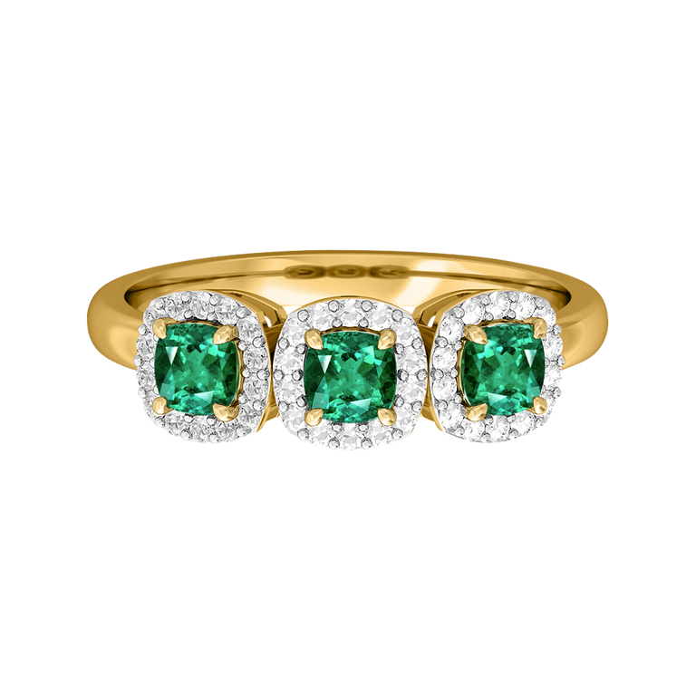 Garland Cushion Emerald 18K Yellow Gold Ring