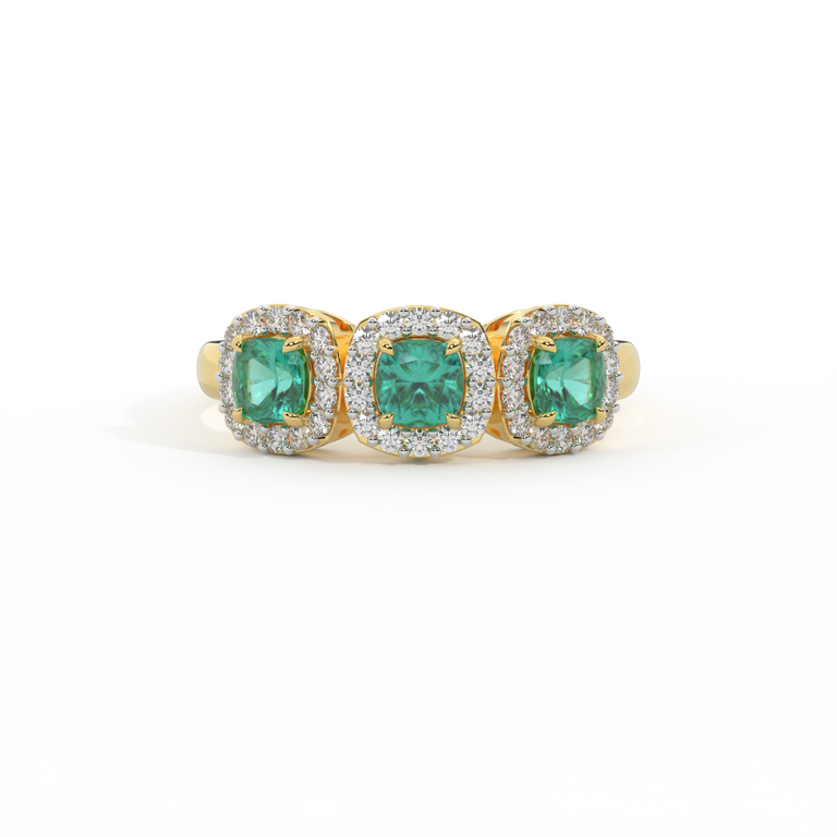 Garland Cushion Emerald 18K Yellow Gold Ring