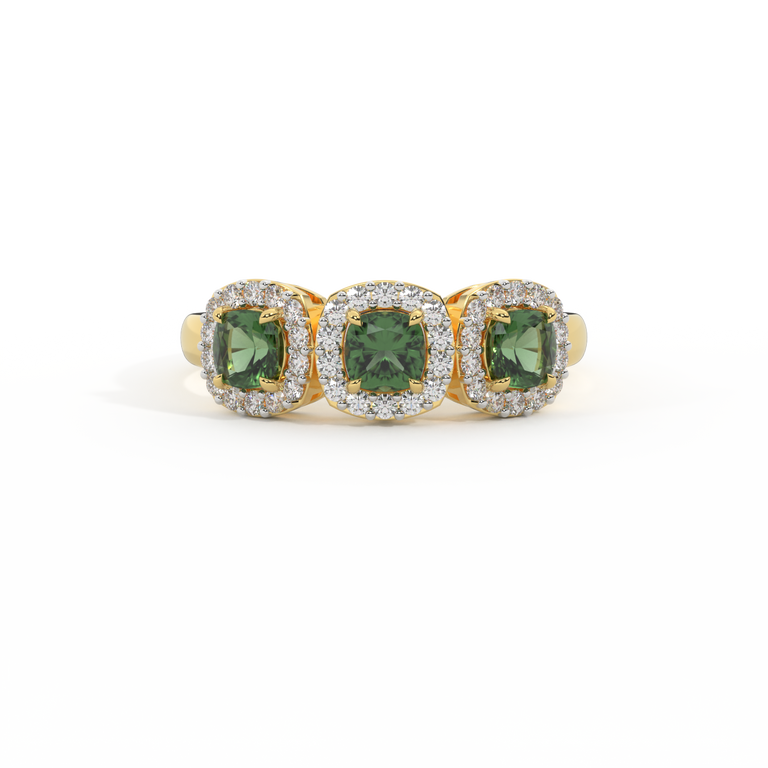 Garland Cushion Green Sapphire 18K Yellow Gold Ring