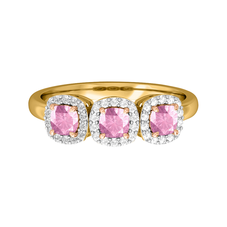 Garland Cushion Pink Sapphire 18K Yellow Gold Ring