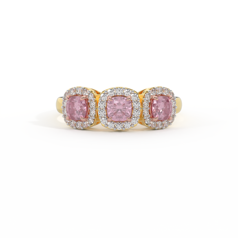 Garland Cushion Pink Sapphire 18K Yellow Gold Ring