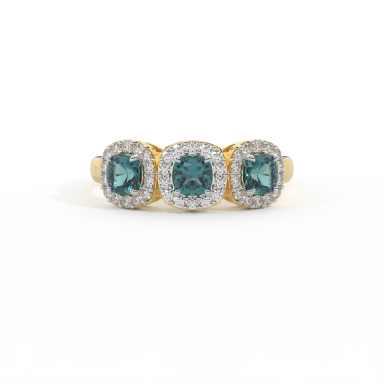 Garland Cushion Teal Sapphire 18K Yellow Gold Ring