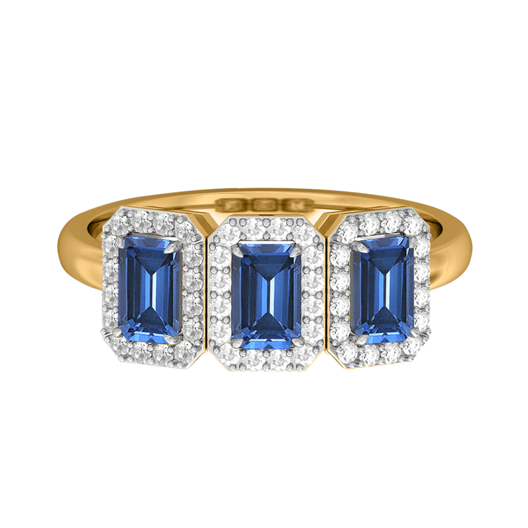 Garland Emerald Blue Sapphire 18K Yellow Gold Ring