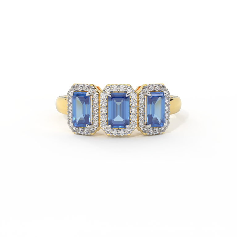Garland Emerald Blue Sapphire 18K Yellow Gold Ring