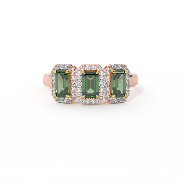 Garland Emerald Green Sapphire 18K Yellow Gold Ring
