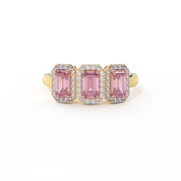 Garland Emerald Pink Sapphire 18K Yellow Gold Ring