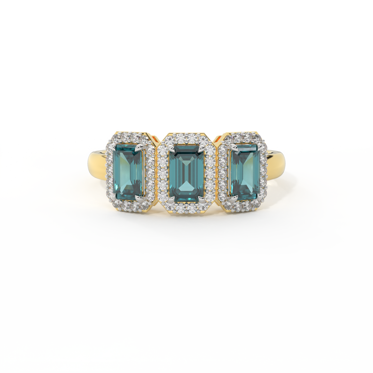 Garland Emerald Teal Sapphire 18K Yellow Gold Ring