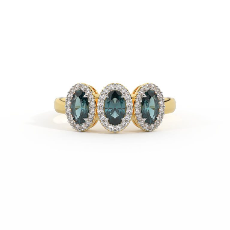Garland Oval Teal Sapphire 18K Yellow Gold Ring