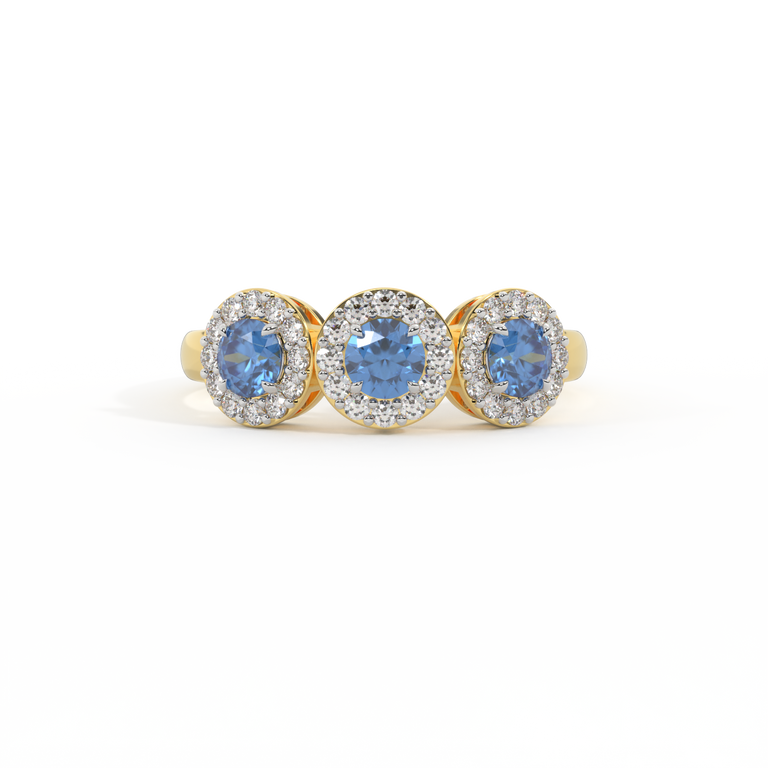 Garland Round Blue Sapphire 18K Yellow Gold Ring