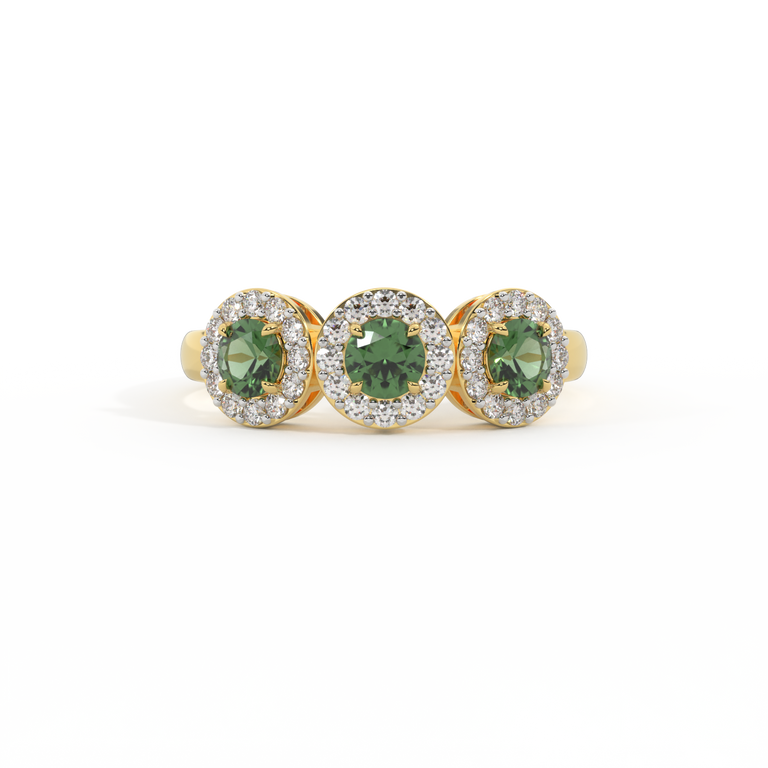 Garland Round Green Sapphire 18K Yellow Gold Ring