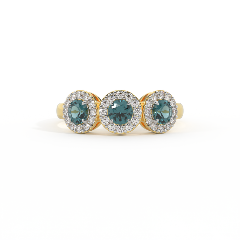 Garland Round Teal Sapphire 18K Yellow Gold Ring