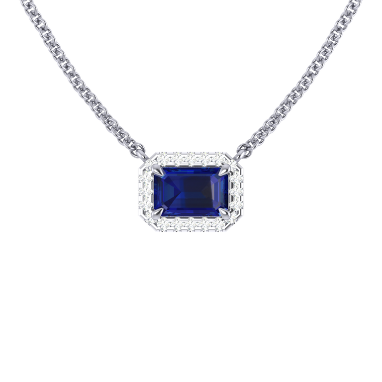 Halo Blue Sapphire Necklace