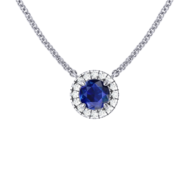 Halo Blue Sapphire Necklace