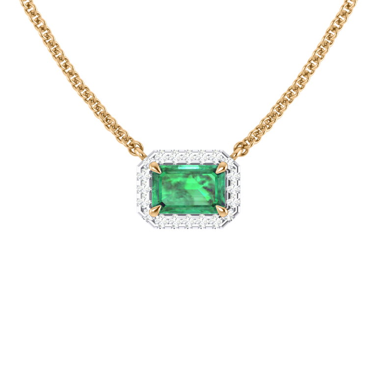 Treasure Box Halo Emerald Emerald Necklace 18k Yellow Gold