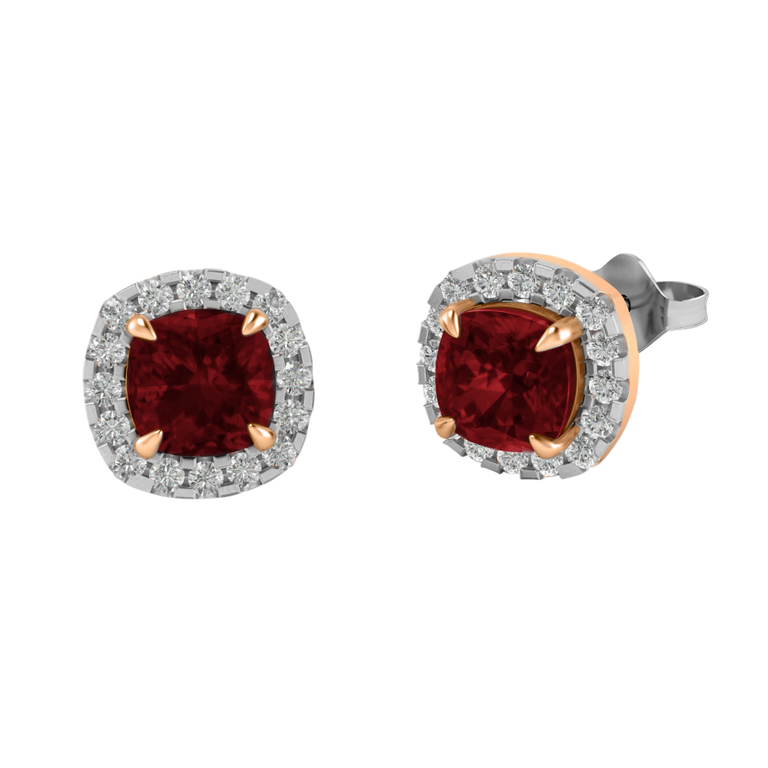 Halo Stud Cushion Garnet 18K Rose Gold Earrings