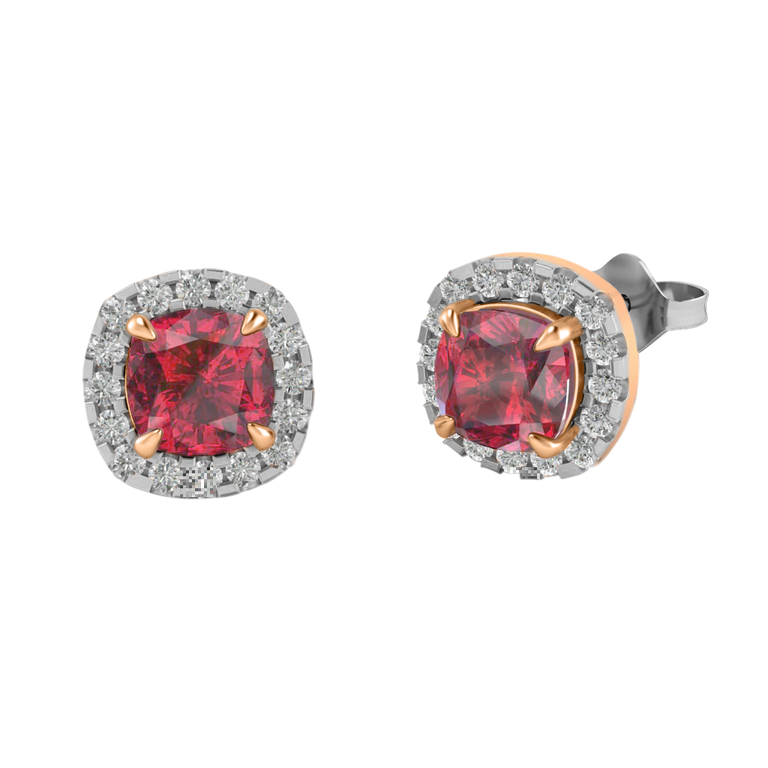 Halo Stud Cushion Ruby 18K Rose Gold Earrings