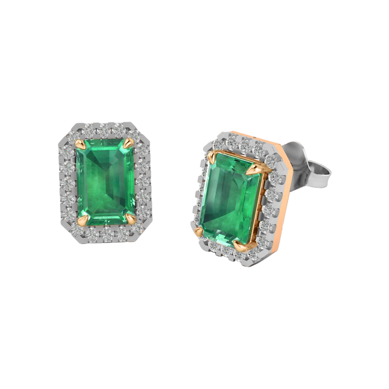 Halo Stud Emerald Emerald 18K Rose Gold Earrings