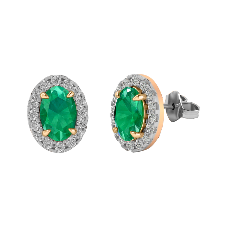 Halo Stud Oval Emerald 18K Rose Gold Earrings