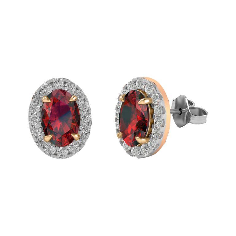 Halo Stud Oval Garnet 18K Rose Gold Earrings