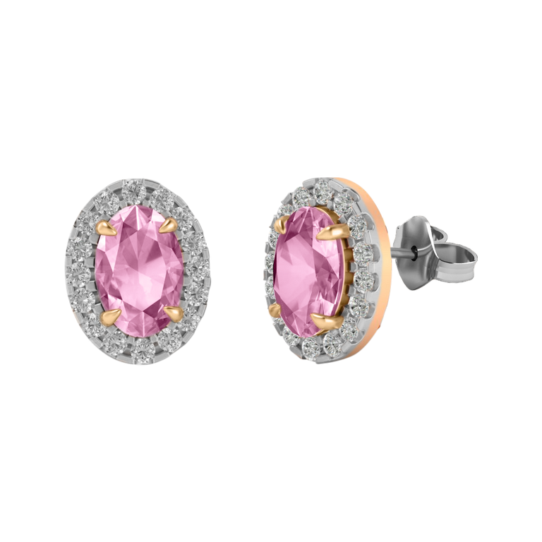 Halo Stud Oval Pink Sapphire 18K Rose Gold Earrings