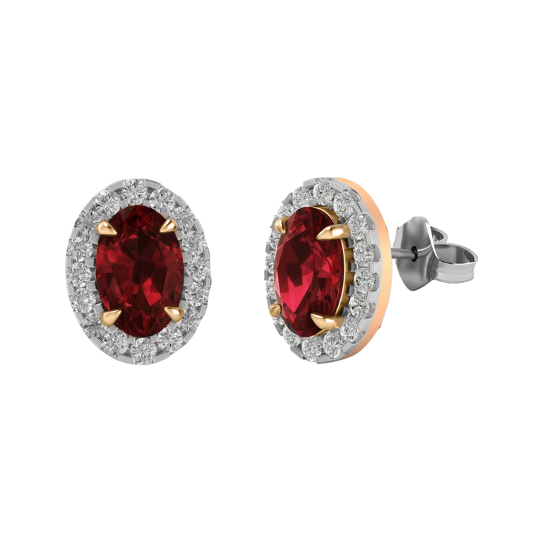 Halo Stud Oval Ruby 18K Rose Gold Earrings