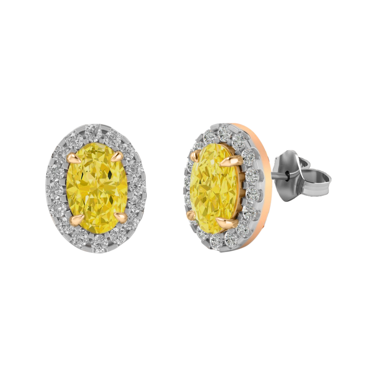 Halo Stud Oval Yellow Sapphire 18K Rose Gold Earrings