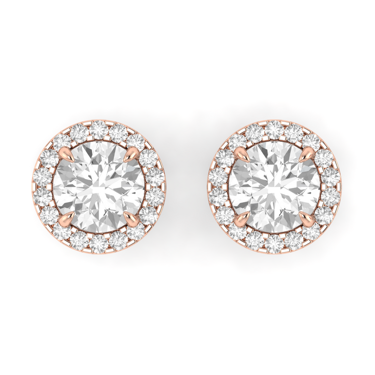 Halo Stud Round Lab Grown Diamond 18K Rose Gold Earrings