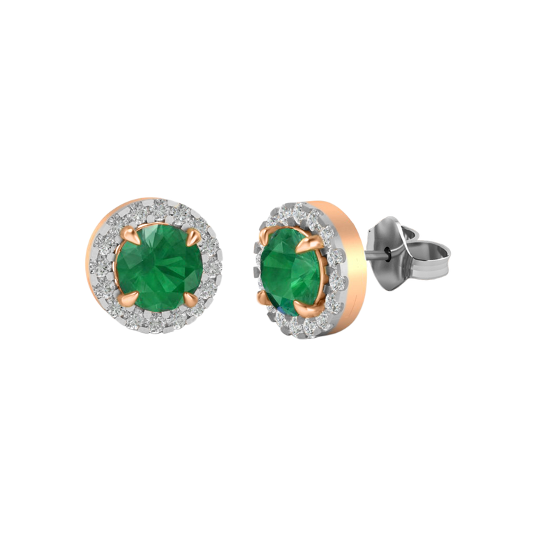 Halo Stud Round Emerald 18K Rose Gold Earrings