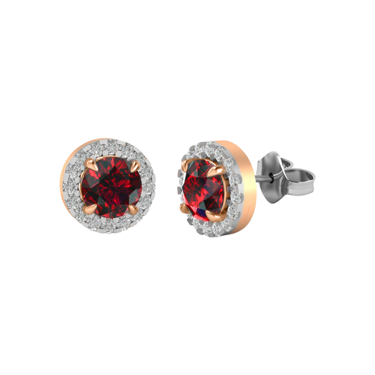 Halo Stud Round Garnet 18K Rose Gold Earrings