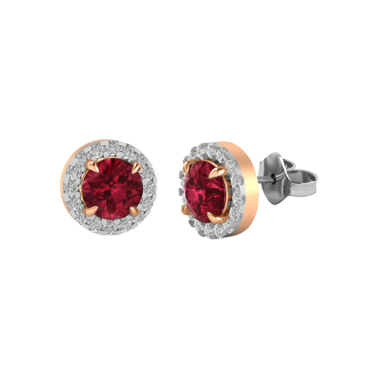 Halo Stud Round Ruby 18K Rose Gold Earrings