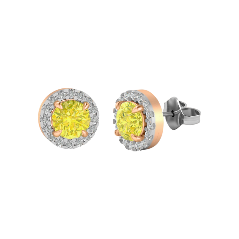 Halo Stud Round Yellow Sapphire 18K Rose Gold Earrings