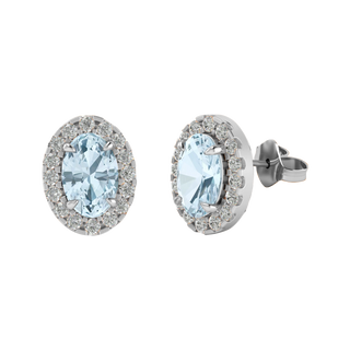 Halo Stud Oval Aquamarine 18K White Gold Earrings