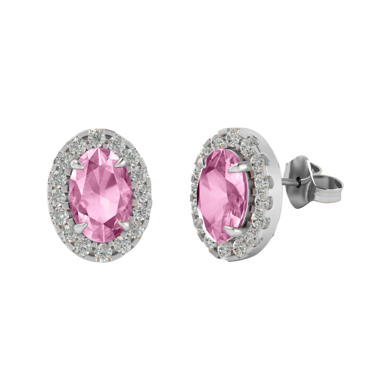 Halo Stud Oval Pink Sapphire 18K White Gold Earrings