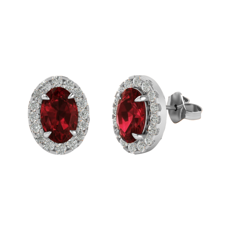 Halo Stud Oval Ruby 18K White Gold Earrings