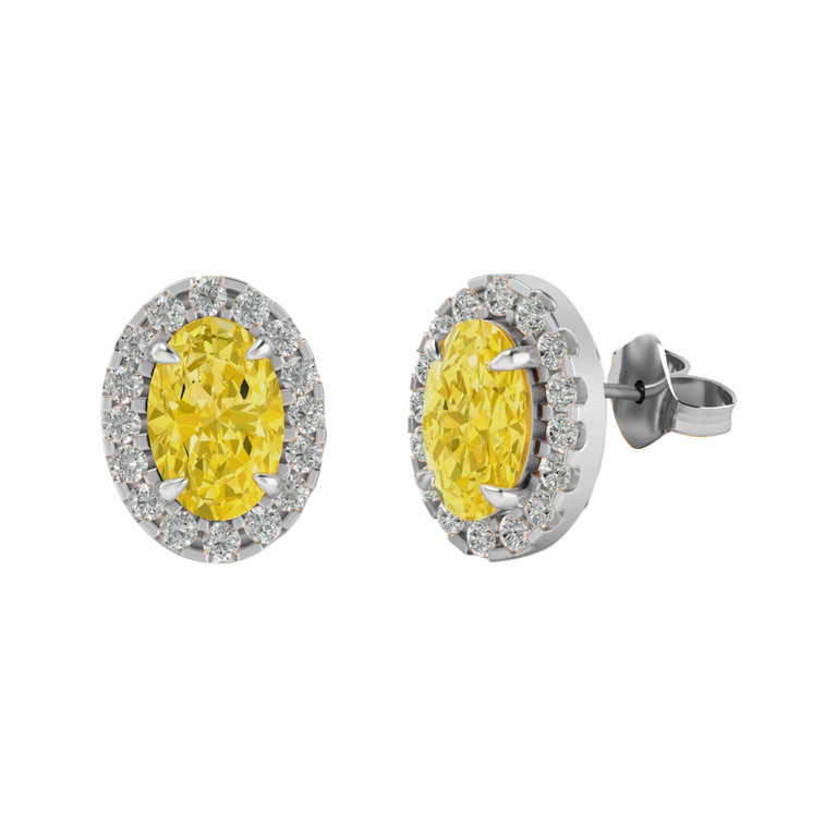 Halo Stud Oval Yellow Sapphire 18K White Gold Earrings