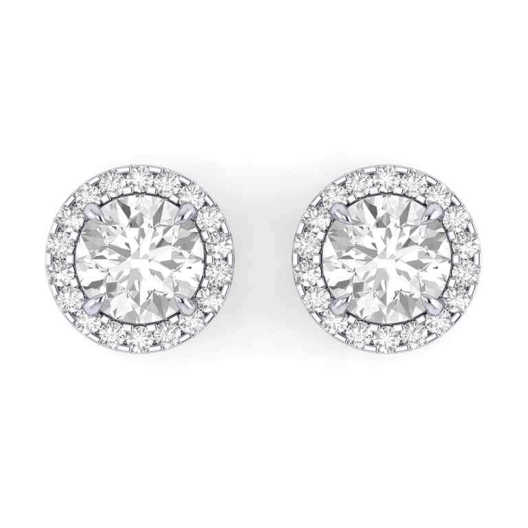 Halo Stud Round Lab Grown Diamond 18K White Gold Earrings