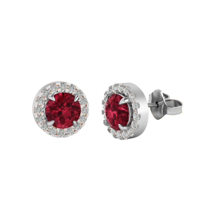 Halo Stud Round Ruby 18K White Gold Earrings