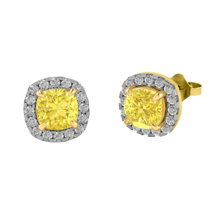 Halo Stud Cushion Yellow Sapphire 18K Yellow Gold Earrings